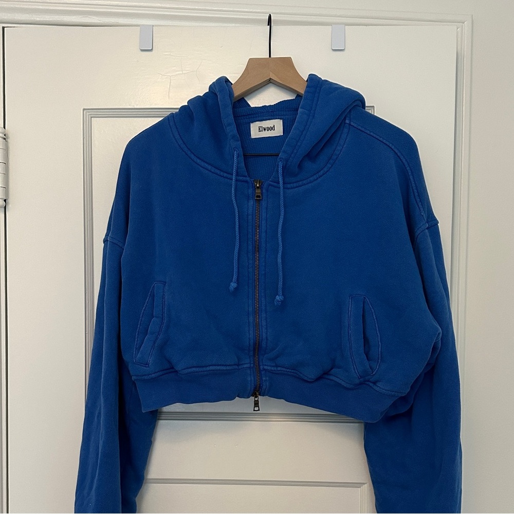 Elwood Cropped Zip Hoodie in Cobalt